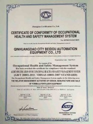 Certificate of Conformity of Occupational Health and Safety Management System